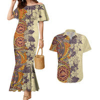 Polynesia Couples Matching Mermaid Dress and Hawaiian Shirt Hibiscus and Hawaiian Tribal Tattoo Retro Style Tan Color LT9 - Wonder Print Shop