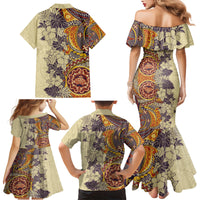 Polynesia Family Matching Mermaid Dress and Hawaiian Shirt Hibiscus and Hawaiian Tribal Tattoo Retro Style Tan Color LT9 - Wonder Print Shop
