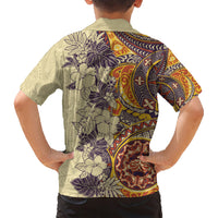 Polynesia Family Matching Short Sleeve Bodycon Dress and Hawaiian Shirt Hibiscus and Hawaiian Tribal Tattoo Retro Style Tan Color - Wonder Print Shop