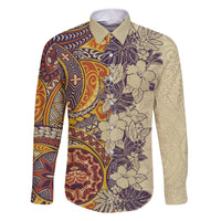 Polynesia Family Matching Short Sleeve Bodycon Dress and Hawaiian Shirt Hibiscus and Hawaiian Tribal Tattoo Retro Style Tan Color - Wonder Print Shop