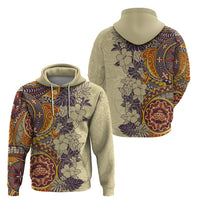 Polynesia Hoodie Hibiscus and Hawaiian Tribal Tattoo Retro Style Tan Color - Wonder Print Shop