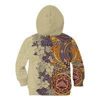 Polynesia Kid Hoodie Hibiscus and Hawaiian Tribal Tattoo Retro Style Tan Color - Wonder Print Shop