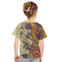 Polynesia Kid T Shirt Hibiscus and Hawaiian Tribal Tattoo Retro Style Tan Color - Wonder Print Shop