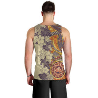 Polynesia Men Tank Top Hibiscus and Hawaiian Tribal Tattoo Retro Style Tan Color - Wonder Print Shop