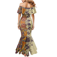 Polynesia Mermaid Dress Hibiscus and Hawaiian Tribal Tattoo Retro Style Tan Color - Wonder Print Shop