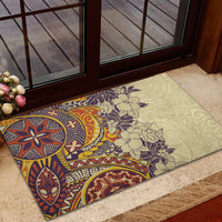 Polynesia Rubber Doormat Hibiscus and Hawaiian Tribal Tattoo Retro Style Tan Color - Wonder Print Shop