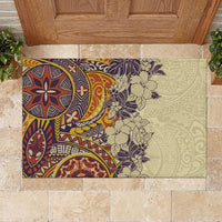 Polynesia Rubber Doormat Hibiscus and Hawaiian Tribal Tattoo Retro Style Tan Color - Wonder Print Shop