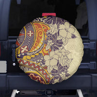 Polynesia Spare Tire Cover Hibiscus and Hawaiian Tribal Tattoo Retro Style Tan Color - Wonder Print Shop