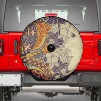 Polynesia Spare Tire Cover Hibiscus and Hawaiian Tribal Tattoo Retro Style Tan Color - Wonder Print Shop