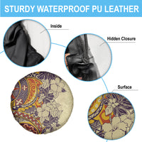 Polynesia Spare Tire Cover Hibiscus and Hawaiian Tribal Tattoo Retro Style Tan Color - Wonder Print Shop