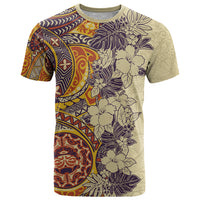 Polynesia T Shirt Hibiscus and Hawaiian Tribal Tattoo Retro Style Tan Color - Wonder Print Shop