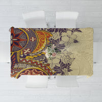 Polynesia Tablecloth Hibiscus and Hawaiian Tribal Tattoo Retro Style Tan Color - Wonder Print Shop