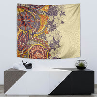 Polynesia Tapestry Hibiscus and Hawaiian Tribal Tattoo Retro Style Tan Color - Wonder Print Shop