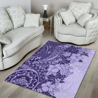 Polynesia Area Rug Hibiscus and Hawaiian Tribal Tattoo Retro Style Violet Color LT9 - Wonder Print Shop