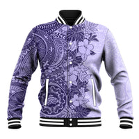 Polynesia Baseball Jacket Hibiscus and Hawaiian Tribal Tattoo Retro Style Violet Color LT9 - Wonder Print Shop