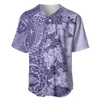 Polynesia Baseball Jersey Hibiscus and Hawaiian Tribal Tattoo Retro Style Violet Color LT9 - Wonder Print Shop