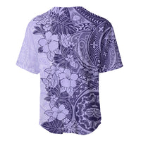 Polynesia Baseball Jersey Hibiscus and Hawaiian Tribal Tattoo Retro Style Violet Color LT9 - Wonder Print Shop