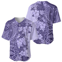 Polynesia Baseball Jersey Hibiscus and Hawaiian Tribal Tattoo Retro Style Violet Color LT9 - Wonder Print Shop