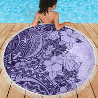 Polynesia Beach Blanket Hibiscus and Hawaiian Tribal Tattoo Retro Style Violet Color LT9 - Wonder Print Shop