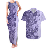 Polynesia Couples Matching Tank Maxi Dress and Hawaiian Shirt Hibiscus and Hawaiian Tribal Tattoo Retro Style Violet Color LT9 - Wonder Print Shop