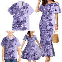 Polynesia Family Matching Mermaid Dress and Hawaiian Shirt Hibiscus and Hawaiian Tribal Tattoo Retro Style Violet Color LT9 - Wonder Print Shop