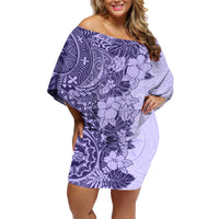 Polynesia Family Matching Off Shoulder Short Dress and Hawaiian Shirt Hibiscus and Hawaiian Tribal Tattoo Retro Style Violet Color LT9 - Wonder Print Shop