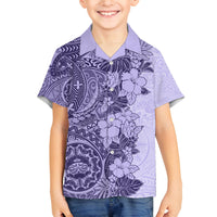 Polynesia Family Matching Off Shoulder Short Dress and Hawaiian Shirt Hibiscus and Hawaiian Tribal Tattoo Retro Style Violet Color LT9 - Wonder Print Shop