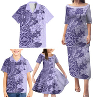 Polynesia Family Matching Puletasi Dress and Hawaiian Shirt Hibiscus and Hawaiian Tribal Tattoo Retro Style Violet Color - Wonder Print Shop