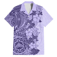 Polynesia Family Matching Short Sleeve Bodycon Dress and Hawaiian Shirt Hibiscus and Hawaiian Tribal Tattoo Retro Style Violet Color - Wonder Print Shop
