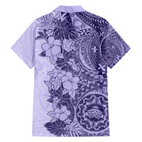 Polynesia Family Matching Short Sleeve Bodycon Dress and Hawaiian Shirt Hibiscus and Hawaiian Tribal Tattoo Retro Style Violet Color - Wonder Print Shop