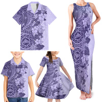 Polynesia Family Matching Tank Maxi Dress and Hawaiian Shirt Hibiscus and Hawaiian Tribal Tattoo Retro Style Violet Color - Wonder Print Shop
