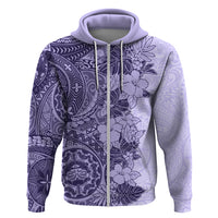 Polynesia Hoodie Hibiscus and Hawaiian Tribal Tattoo Retro Style Violet Color - Wonder Print Shop