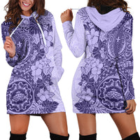 Polynesia Hoodie Dress Hibiscus and Hawaiian Tribal Tattoo Retro Style Violet Color - Wonder Print Shop