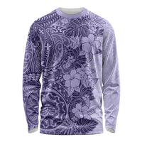 Polynesia Long Sleeve Shirt Hibiscus and Hawaiian Tribal Tattoo Retro Style Violet Color - Wonder Print Shop
