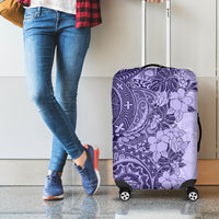 Polynesia Luggage Cover Hibiscus and Hawaiian Tribal Tattoo Retro Style Violet Color - Wonder Print Shop