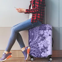 Polynesia Luggage Cover Hibiscus and Hawaiian Tribal Tattoo Retro Style Violet Color - Wonder Print Shop