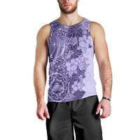 Polynesia Men Tank Top Hibiscus and Hawaiian Tribal Tattoo Retro Style Violet Color - Wonder Print Shop