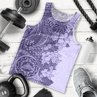 Polynesia Men Tank Top Hibiscus and Hawaiian Tribal Tattoo Retro Style Violet Color - Wonder Print Shop