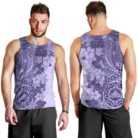 Polynesia Men Tank Top Hibiscus and Hawaiian Tribal Tattoo Retro Style Violet Color - Wonder Print Shop