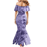 Polynesia Mermaid Dress Hibiscus and Hawaiian Tribal Tattoo Retro Style Violet Color - Wonder Print Shop