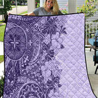 Polynesia Quilt Hibiscus and Hawaiian Tribal Tattoo Retro Style Violet Color - Wonder Print Shop