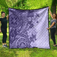 Polynesia Quilt Hibiscus and Hawaiian Tribal Tattoo Retro Style Violet Color - Wonder Print Shop