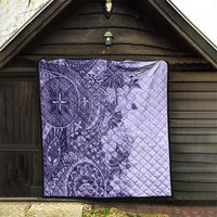 Polynesia Quilt Hibiscus and Hawaiian Tribal Tattoo Retro Style Violet Color - Wonder Print Shop