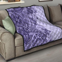 Polynesia Quilt Hibiscus and Hawaiian Tribal Tattoo Retro Style Violet Color - Wonder Print Shop