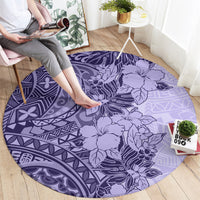 polynesia-round-carpet-hibiscus-and-hawaiian-tribal-tattoo-retro-style-violet-color