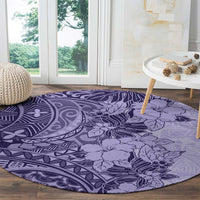 polynesia-round-carpet-hibiscus-and-hawaiian-tribal-tattoo-retro-style-violet-color