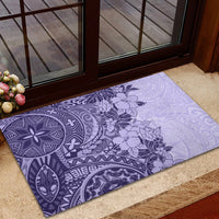 Polynesia Rubber Doormat Hibiscus and Hawaiian Tribal Tattoo Retro Style Violet Color - Wonder Print Shop