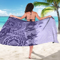 Polynesia Sarong Hibiscus and Hawaiian Tribal Tattoo Retro Style Violet Color - Wonder Print Shop