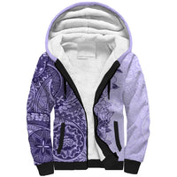 Polynesia Sherpa Hoodie Hibiscus and Hawaiian Tribal Tattoo Retro Style Violet Color - Wonder Print Shop