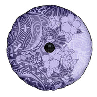 Polynesia Spare Tire Cover Hibiscus and Hawaiian Tribal Tattoo Retro Style Violet Color - Wonder Print Shop